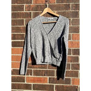 Madewell Wrap Front Pullover Sweater womens small Gray long sleeve